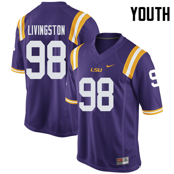 Youth #98 Dominic Livingston LSU Tigers College Football Jerseys Sale-Purple - Click Image to Close